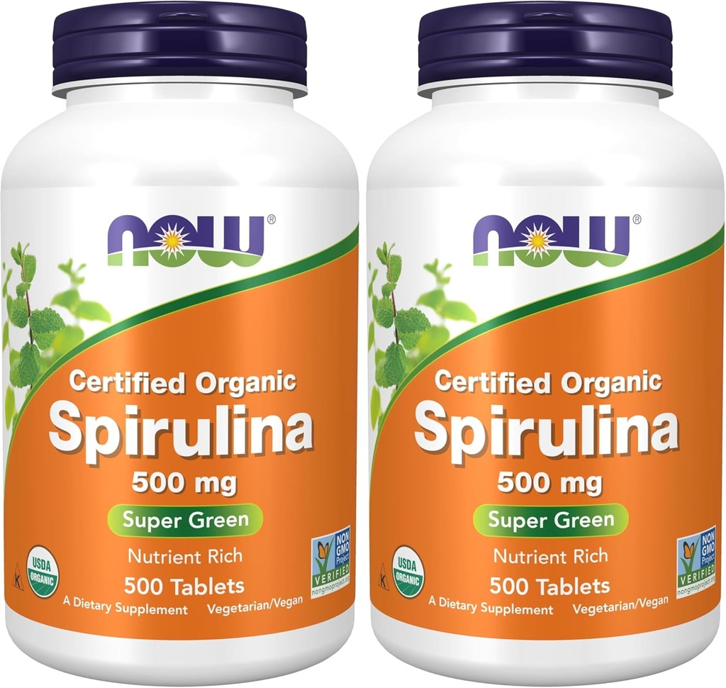 Suppléments, Spiruline biologique 500 mg avec vitamines, minéraux et GLA (acide gamma-linolénique), 500 comprimés (paquet de 2)