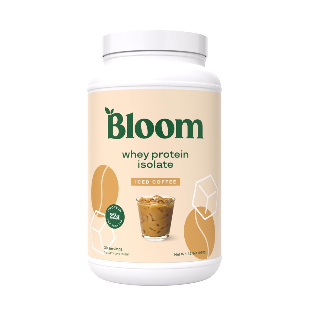 Bloom Nutrition Whey Isolate Protéines Poudre, Café glacé - Pure Iso Après l'entraînement Recovery Drink Blend, Smoothie Mix avec enzymes digestives pour la santé de Gut - faible teneur en glucides, Keto & Zero sucre ajouté