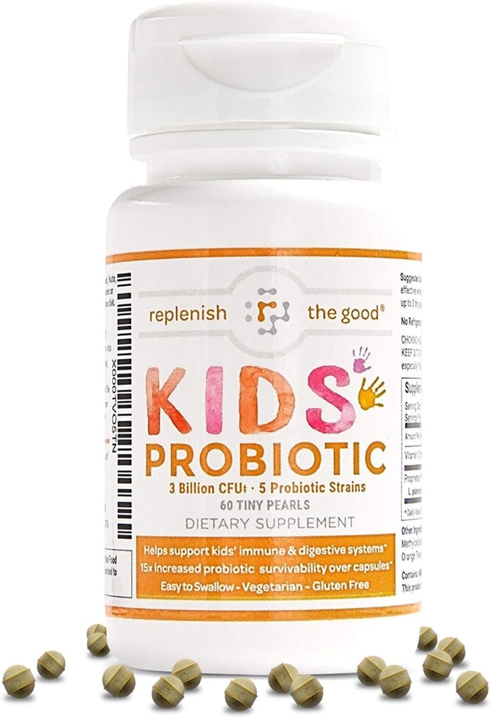 Enfants Probiotiques végétaliens, 60 perles minuscules - Récupération antibiotique - Aide à soutenir le système immunitaire et digestif des enfants - 15x plus efficace que les gommes - sans sucre, facile à avaler
