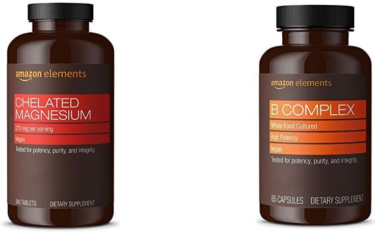 Éléments Glycinat de magnésium chélaté (240 comprimés) et complexe des éléments B (65 capsules)