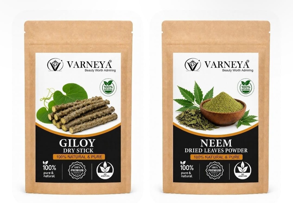 Naturals Organic Giloy Dried Sticks 100g + Neem Leaves 100g Pack of 2 | 100% Pure Raw Ayurvedic Herbs | Giloy Stem (Guduchi) & Neem Patta | Herbal Tea, Kadha, Decoction & Herbal Drink Ingredients | Traditional Ayurveda Wellness Herbs | Naturally Dried, Chemical-Free, No Preservatives