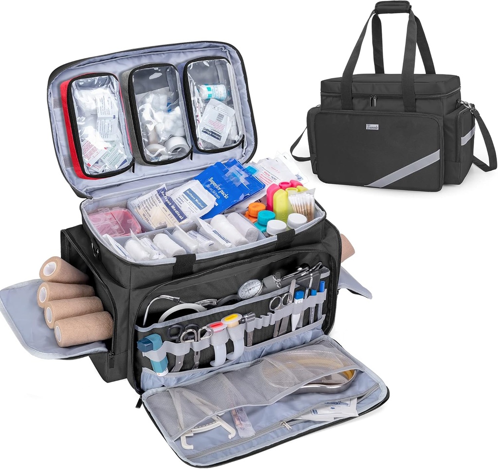 Trunab Premiers secours Sac vide, sac médical professionnel Sac trauma d'urgence avec séparateurs intérieurs et fond antidérapant, idéal pour EMT, EMS, Paramédicaux