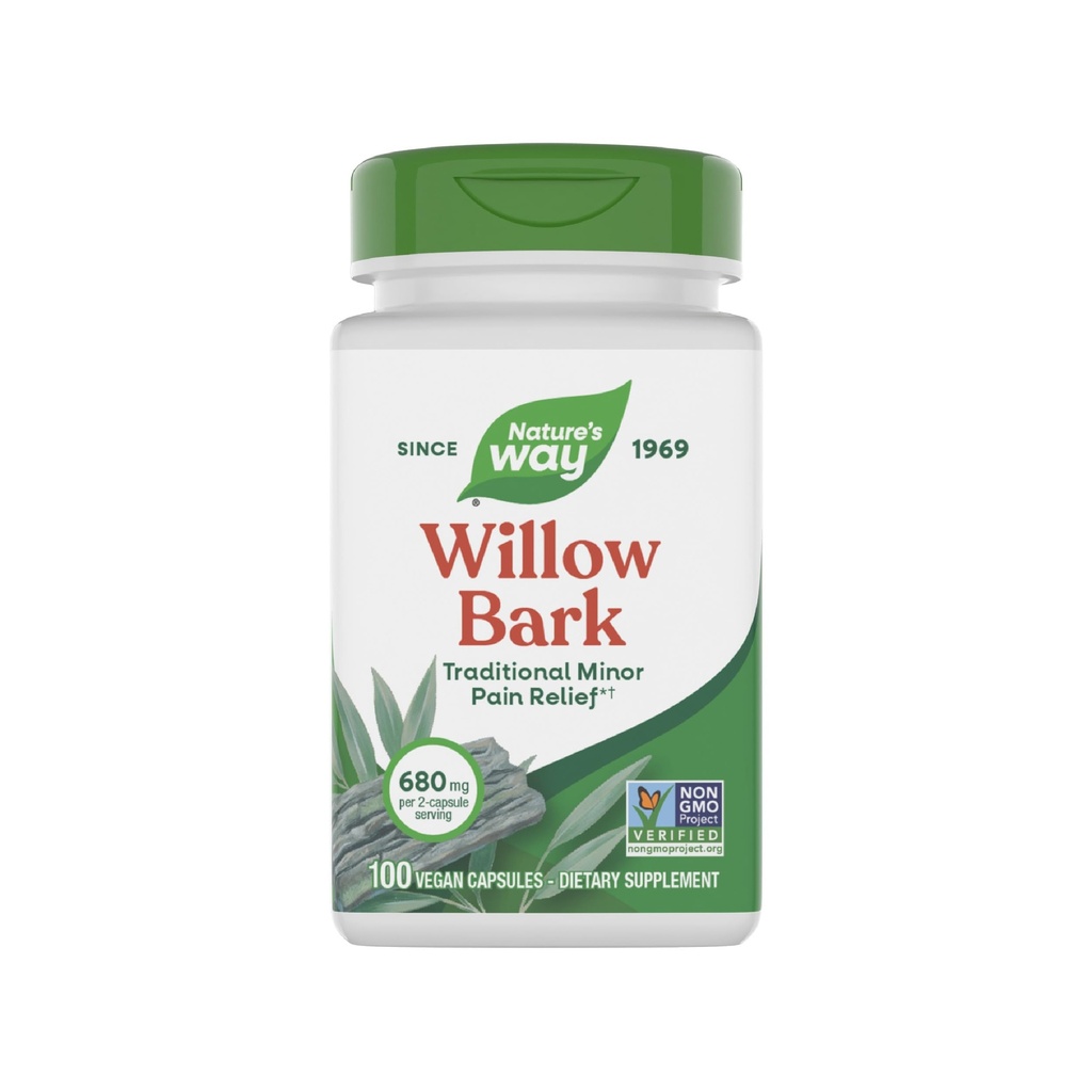 L'écorce de saule de la nature, soulagement traditionnel du malaise dû à la surexposition occasionnelle*, projet non-OGM vérifié, 680 mg par portion, 100 capsules véganes