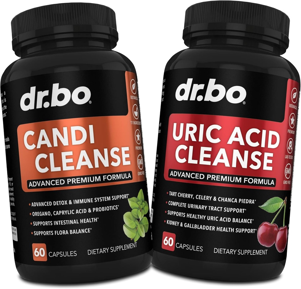 DR. BO Candi Uric Acid Cleanse Support - Suppléments à base de plantes d'origan et de rein pour les femmes et les hommes - Extra Strength Uric Acid Flush Purge Capsules & Oral ControlProbiotique Complex Cleanser
