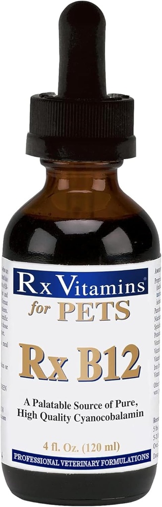 Rx Vitamines Rx B12 pour chiens et chats - Vitamine B12 Supplément liquide pour animaux de compagnie - Vitamines pour chiens de race petite et grande - Cat Health Supplies - 4 oz.
