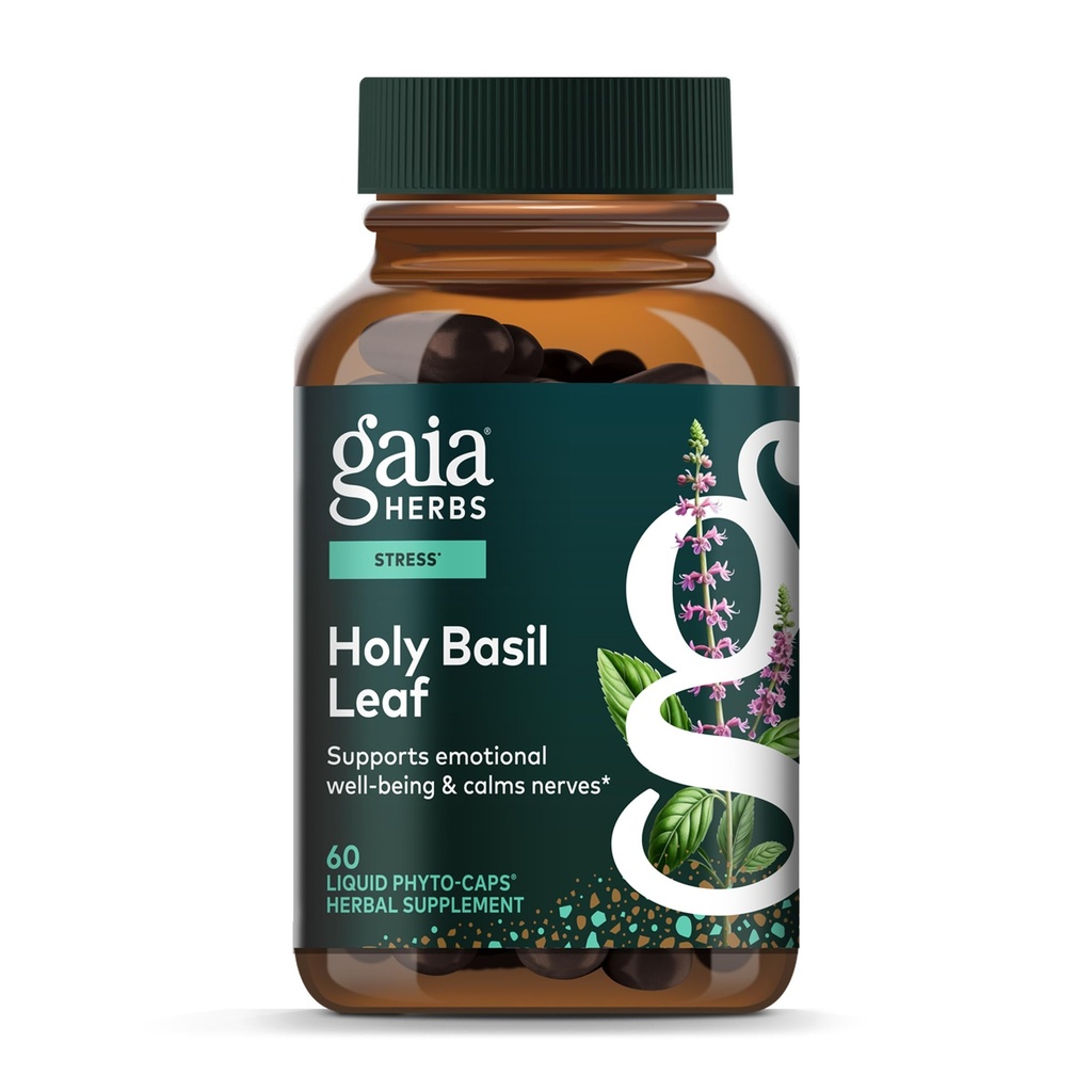 Gaia Herbs Holy Basil Leaf - Utilisé traditionnellement pour soutenir la réponse au stress - Herbe ayurvédique adaptogène* - 60 Capsules Phyto-Liquides Vegan (30 jours)