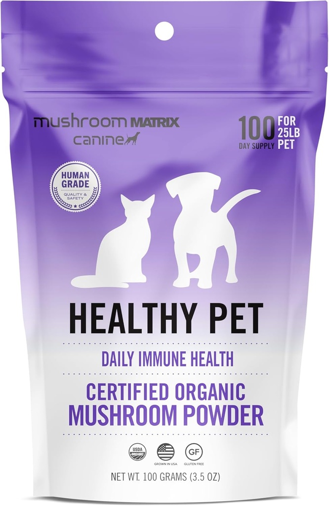Om Mushroom Matrix Animaux de compagnie - Canine de canine de santé de Pet de États-Unis en poudre de champignons biologiques de qualité humaine de gros suppléments pour animaux de compagnie de soins immunitaires fonctionnels quotidiens pour chiens et chats de 100 grammes, 3,5 oz
