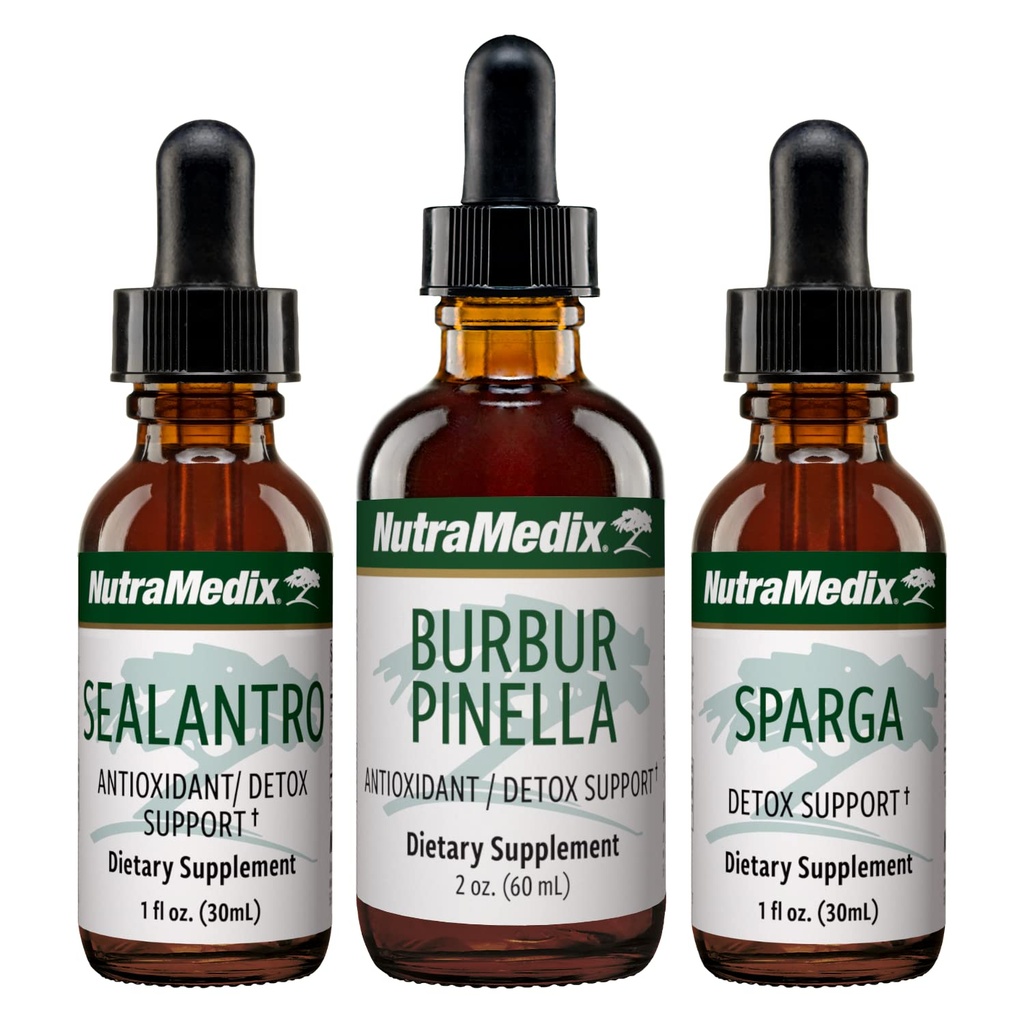 NutraMedix Detox Support Bundle - Sealantro (Chlorella, Cilantro Leaf et Pacific Cold-water Red Seaed), Sparga (Astragalus) et Burbur Pinella Extraits pour nettoyage et detox Support - 3 pièces