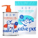 Huile d'Oméga pour chiens - Suppléments d'huile de poisson pour chiens & Chews de yak pour chiens