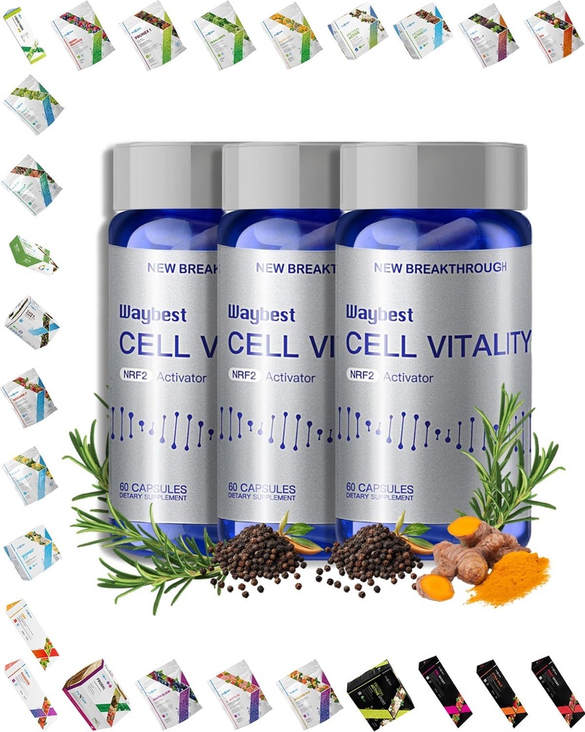Formule de soulagement du stress oxydatif par Vitalité cellulaire Waybest NRF2 Activateur (180 capsules véganes),Nutritional Antioxydant Anti-Aging Suppléments de santé,Blend of 5 Natural Herbal Phytonutriments Ingrédients