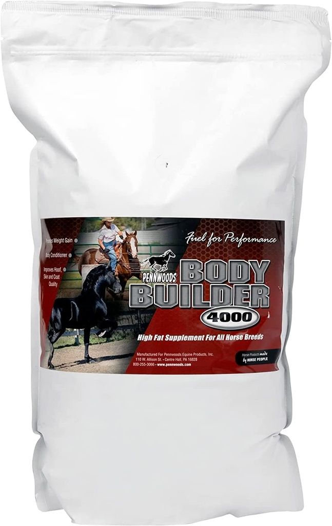 Pennwoods Body Builder 4000, supplément de gain de poids de cheval, haute graisse et d'énergie de cheval Constructeur de poids de cheval avec des vitamines de cheval de conditionnement corporel, améliore la qualité du toit - 12lb sac