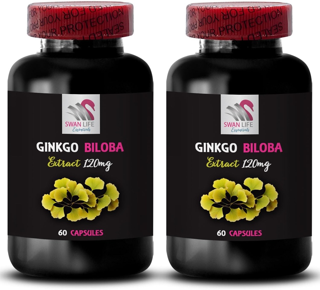 Ginkgo biloba Leaf Avantages - Ginkgo Biloba Extract - Extrait naturel antioxydant, produit antioxydant à base de plantes, Ginkgo biloba antioxydant Boost, Ginkgo antioxydant Formule 2 Bouteille 120 Capsules