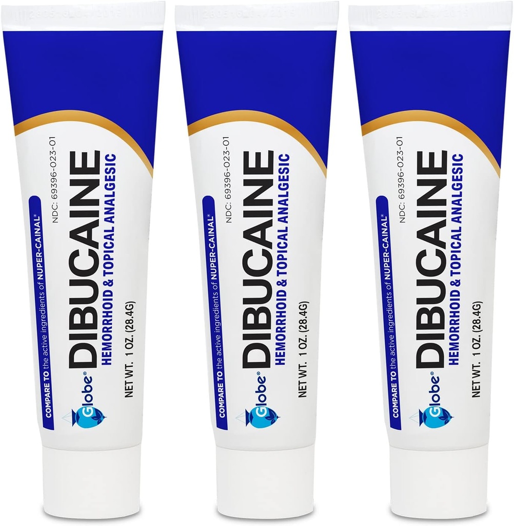 (3 Pack) Globe Dibucaine 1% de traitement hémorroïde Onguent - 1 Oz rapide soulagement de la numération, traitement hémorroïde de la démangeaison et de la brûlure