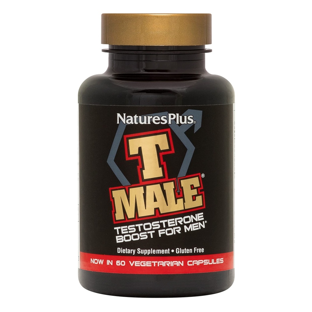 NaturesPlus T Homme - 60 Capsules végétariennes - Promotion du gain musculaire et de l'endurance, Enhancer d'humeur - Sans gluten - 30 portions totales