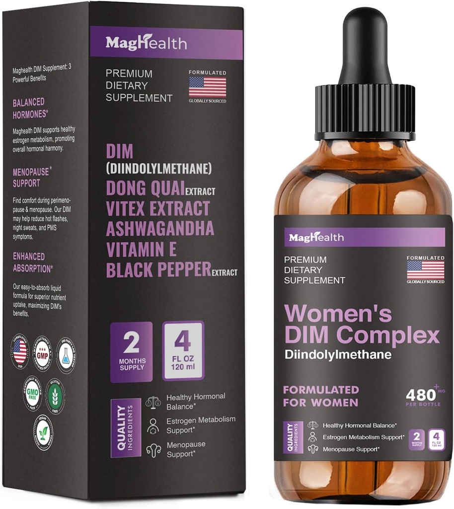 Supplément DIM avec Ashwagandha, Dong Quai, Extraits de Vitex, 200mg Diindolylméthane - Hormone Balance, Suppléments de ménopause - PMS & Antioxydant Support - Femmes et Hommes