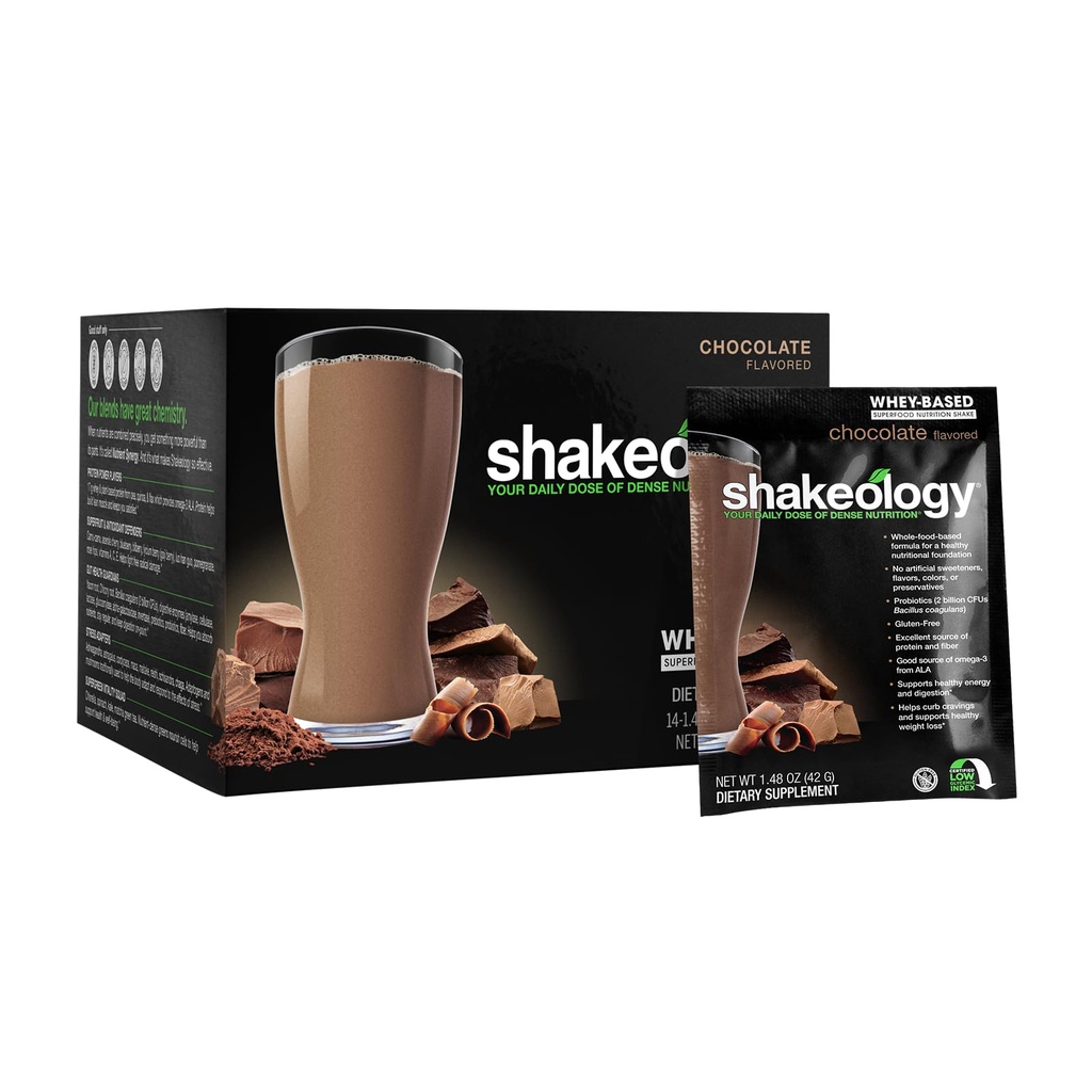 BODi Shakeology Poudre de protéines à base de lactosérum – Superfood sans gluten agiter avec des vitamines et des minéraux – aide à soutenir la perte de poids saine et la santé des git, chocolat, 14 paquets individuels