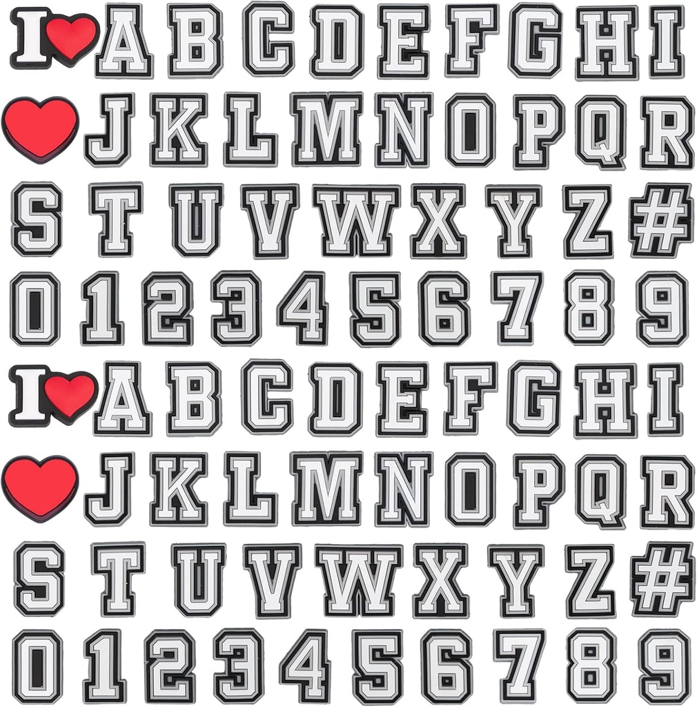 74+4 Pcs Lettres Nombres Charmes de chaussures, Double A-Z Lettres & 0-9# Nombres Charms pour Clogs Bracelets, pour les hommes Femmes Adultes Enfants Garçons Filles