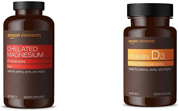 Éléments Glycinat de magnésium chélaté (240 comprimés) et vitamine D3 (180 softgels)