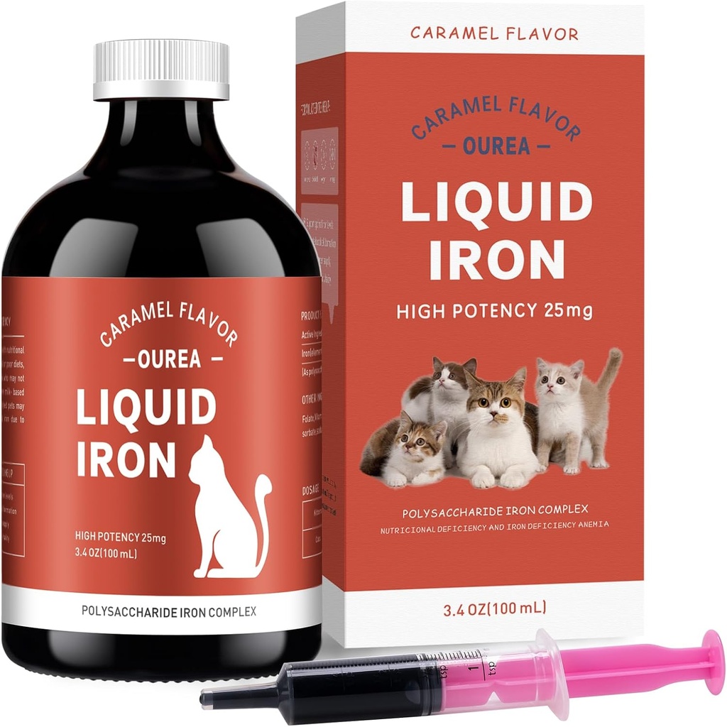 Suppléments de fer pour les chats - Fer liquide pour l'anémie avec vitamines de chat, soutenir les niveaux de fer, promouvoir la cellule rouge, stimuler l'énergie et la vitalité dans la santé des chats, 3.4oz(100ml)