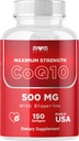MOM Nutrix CoQ10 500mg – Soutien à la production d'énergie cellulaire – Meilleure absorption avec la biopérine – 150 Softgels – Fabriqué aux États-Unis