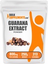 BulkSupplements.com Poudre d'extrait de Guarana - supplément de caféine naturelle, de graines de Guarana, poudre de Guarana - sans gluten, 800mg par portion, 250g (8,8 oz) (paquet de 1)