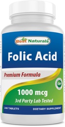 Meilleur acide folique naturel 1000 mcg (vitamine B9), 240 comprimés