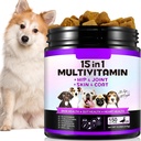 Suppléments multivitamines pour chiens 15-en-1 avec glucosamine et probiotiques, Vitamines quotidiennes naturelles Mâches pour chiens,Petit soutien de la santé-Peau-Immunité-Gut Digestion-Joint-Heart,150 Pcs-Duck Flavor