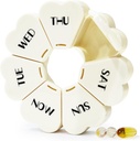 MOLN HYMY Large Weekly Pill Box 7 Day, Mute Pill Case Organizer 1 fois par jour, Pill Container Floral Une fois par jour, Pretty Medicine Dispenser for Vitamine/Pish Oil/Medication/Supplements (Milky White)