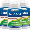 Meilleur acide folique naturel 1000 mcg (vitamine B9), 240 comprimés (1000 mcg (paquet de 3))