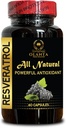 Extrait de RESVERATROL - Resvératrol avec Extrait de Vin Rouge, Supplément Antioxydant Trans Resveratrol Pills, Polyphénols, Soutien Immunité saine - 1 bouteille 60 Capsules.