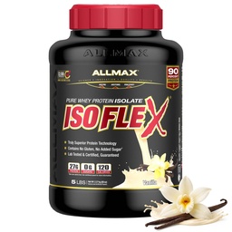 AllMAX Nutrition - ISOFLEX Poudre de protéines de lactosérum, isolat de protéines de lactosérum, 27g de protéines, vanille, 5 livres