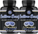 Beauté au coucher, collagène infusée d'aide au sommeil de nuit, toutes les pilules naturelles avec L-Theanine, Melatonine, Magnésium et Acide Hyaluronique par Suppléments Angry (2-Bottles)