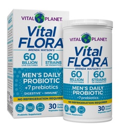 Vital Planet - Vital Flora Probiotics pour les hommes, 60 milliards CFU, 60 souches diverses, 7 prébiotiques organiques, hommes Stable quotidienne Probiotique stable pour le soutien immunitaire, le dégazage, la santé digestive 30 capsules