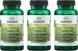 Swanson Rhodiola Ashwagandha Complexe Ginseng Mood Énergie Fonction immunitaire Système nerveux Stress Support Adaptogen Herb Supplément 60 Capsules (3 Pack)