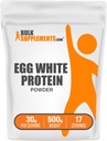 BulkSupplements.com Poudre de protéines blanches d'oeuf - Poudre de protéines blanches d'oeuf, sans lactose - Sans aromatisants et sans lait, 30g par portion, 500g (1,1 lb) (paquet de 1)