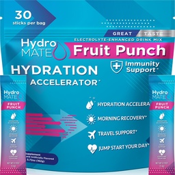 HydroMATE Poudre d'électrolyte Punche de fruits Packs d'hydratation Faible sucre 30 Compte