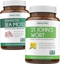 Mousse de mer et millepertuis (2 mois d'approvisionnement) Mélange de mousse d'humeur - mousse de mer d'Irlande biologique - supplément végétalien brut (180 capsules) et millepertuis avec puissant 900mcg Hypericine végétalien non-OGM (180 capsules)
