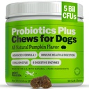 Deley Naturals Probiotics Plus Chews for Dogs, Gut Health Supplement, 5 milliards CFU, enzymes digestives, prébiotiques, allergies pour chiens, diarrhée, levure, goût de citrouille, 90 comte - Fabriqué aux États-Unis