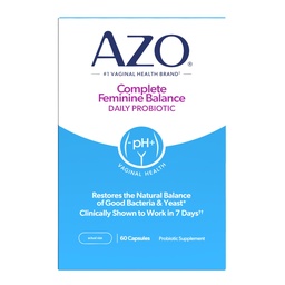 AZO Complete Feminine Balance Daily Probiotics for Women, cliniquement prouvé pour aider à protéger la santé vaginale, aide à équilibrer pH et levure, non-OGM, 60 Compte