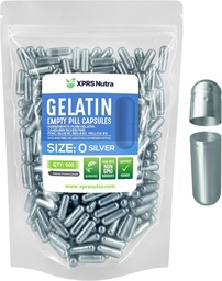 XPRS Nutra Taille 0 Capsules vides - 500 Compte Capsules de gélatine vides - Pills Bricolage Capsule Remplissage - Pure Pilule Pilule Gel Caps pour Do-It-Youlf Suppléments (Argent)