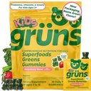 Gruns Multivitamine pour les enfants, Super Greens Gummies, Superfood Gummy Bears avec 20+ Vitamines et Minéraux, Spiruline, Chlorella, Prébiotiques Fibre pour la santé digestive, Supplément adaptogène, 28 jours d'approvisionnement
