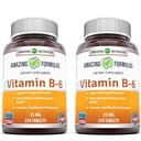 Formules étonnantes Vitamine B6 Pyridoxine 25mg 250 Comprimés Suppléments de non-OGM (sans gluten) Fabriqués aux États-Unis (2 Pack)