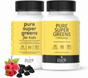 Super Greens Multivitamine Gummies pour les enfants et les adultes - Soutien immunitaire et suppléments digestifs - Vitamine A, B, C, E, K - Végétaux à croquer avec 30 superaliments (2 bouteilles, 60 comtes chacun)