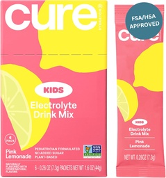 Hydratation Cure Mélange de boissons électrolytiques pour enfants , à base de plantes pédiatres Formule de réhydratation , Pas de sucre ajouté, FSA-HSA, non-OGM, sans gluten, sans arômes artificiels , Boîte de 6 paquets - Cimonade rose