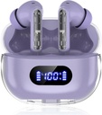 Ecouteurs sans fil violets P1 PRO, écouteurs Bluetooth sans fil casques avec des boutons d'oreille Mics d'appel clair, confortable, IPX7 imperméable longue durée de vie de la batterie, 30H Playtime for Sports Workout