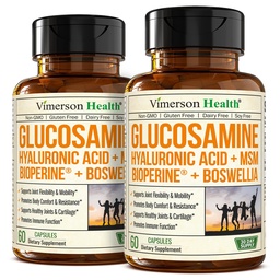Sulfate de glucosamine avec acide hyaluronique, boswellie, poivre noir et supplément MSM – Suppléments articulaires 5-en-1 pour les hommes et les femmes – Santé conjointe, mobilité et force osseuse – ASF Admissible 2 Pack