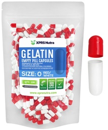 XPRS Nutra Taille 0 Capsules vides - 100 Compte Capsules de gélatine vides - Remplissage de la capsule de bricolage - Gel de pilules pures pour les suppléments Do-It-Youlf (Rouge/Blanc)
