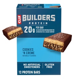 CLIF BUILDERS Protein Bars - Cookies 'n crème saveur - 20g Protéine végétale - Sans gluten - Non-OGM - Faible glycémique - Pas d'édulcorants artificiels - 2,4 oz. (12 Pack)