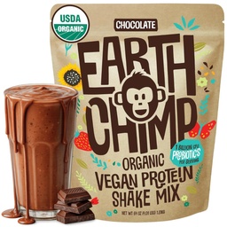 EarthChimp poudre de protéines végétales organiques - avec probiotiques - Non OGM, sans produits laitiers, sans lactosérum, poudre de protéines végétales pour les femmes et les hommes, sans gluten - 52 portions, 64 oz (chocolat)
