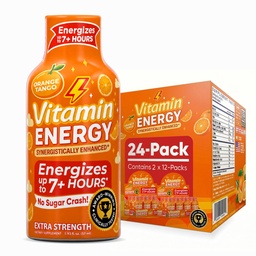 Vitamine Energy Immune+ Extra Strength Energy Shot Orange Burst 24 Pack, 260mg Caféine naturelle, B-Vitamines, Citicoline, Thé vert, Immunity & Focus Support, Zéro Sucre, Sans gluten 1,93 fl oz
